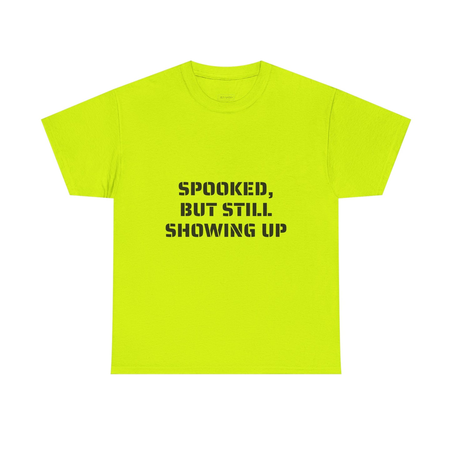 Spooked, But Still Showing Up Unisex Heavy Cotton Tee | Halloween, Funny T-Shirt