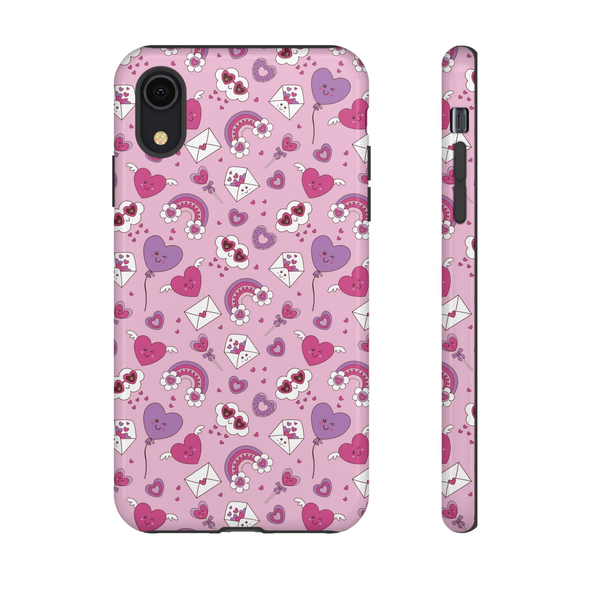 Pink Valentine Phone Case – Cute Hearts, Envelopes & Rainbows Protective Cover
