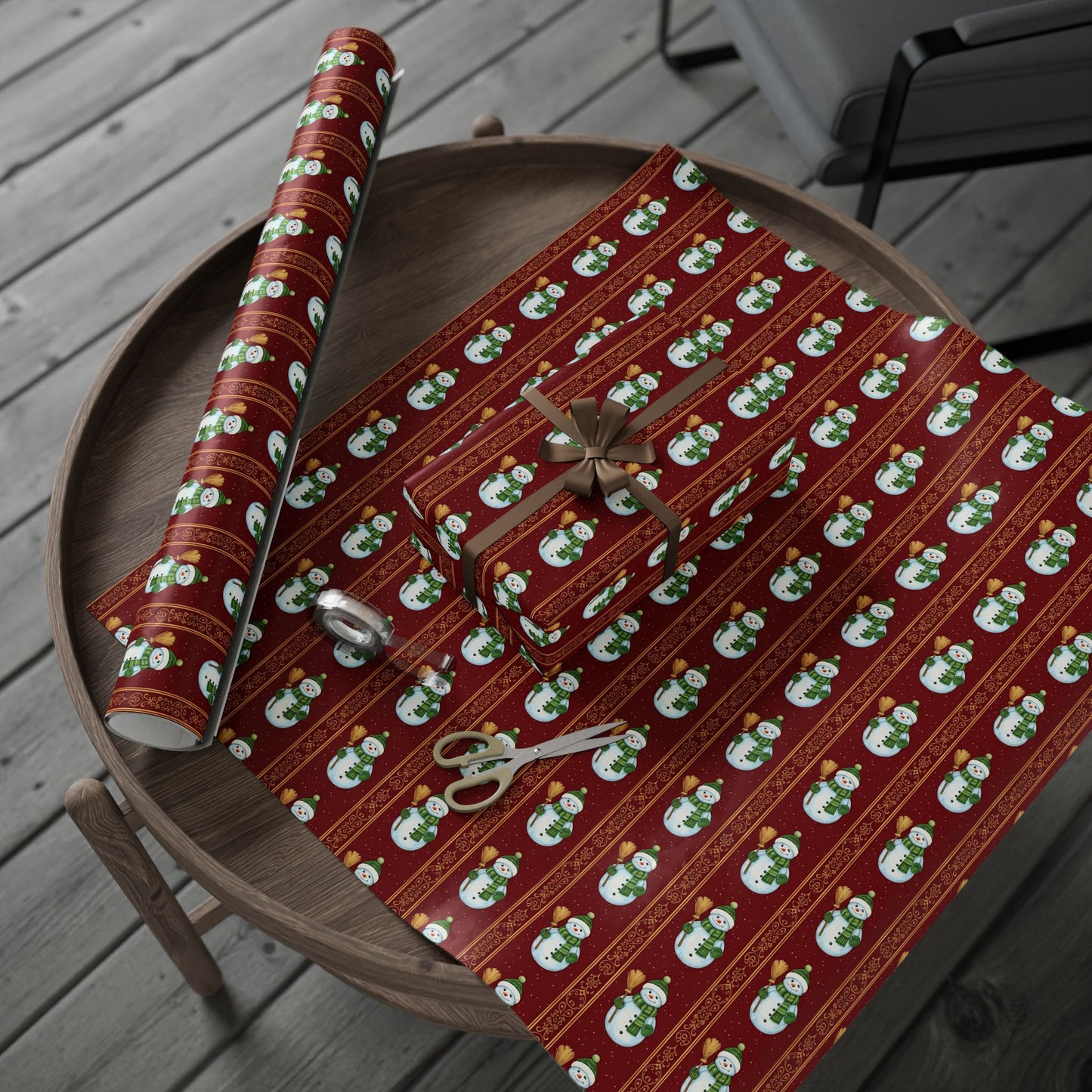 Vintage Christmas Wrap Paper, Festive Snowman Gift Wrapping Paper