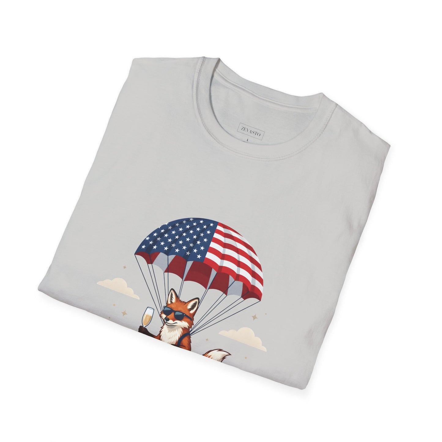 Patriotic Fox Parachute T-Shirt — "Celebrating 250 Years" Anniversary Tee