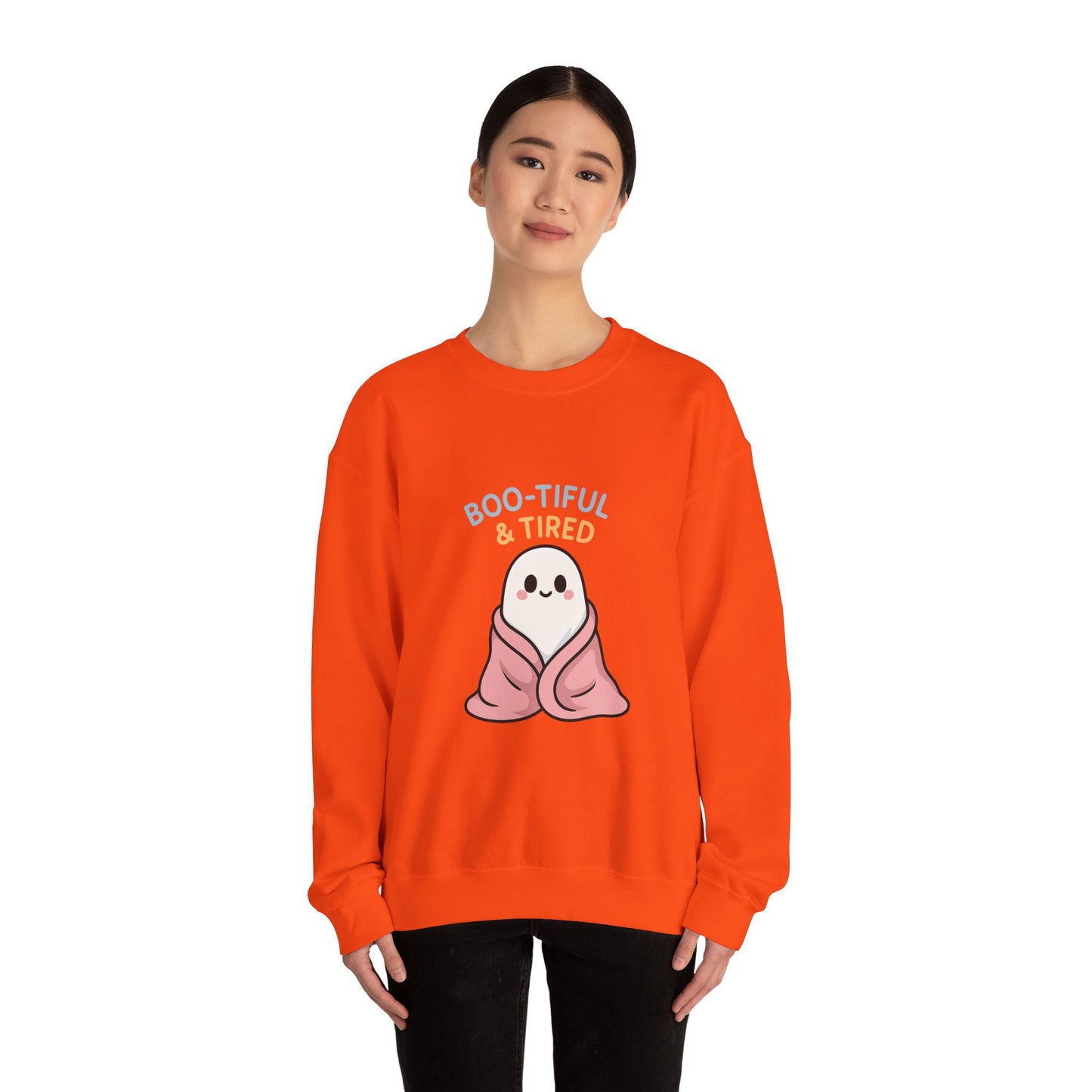 Boo-tiful & Tired Sweatshirt, Halloween-Themed Design