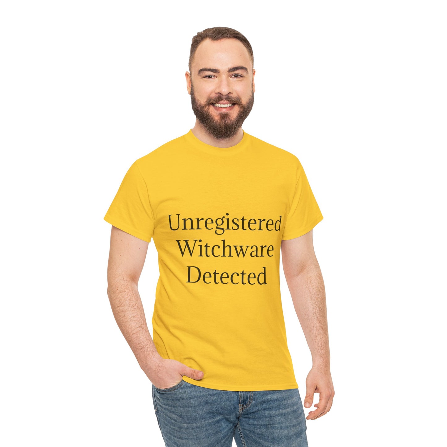 Unisex Heavy Cotton Tee - Unregistered Witchware Detected, Witchy Apparel, Halloween Tee