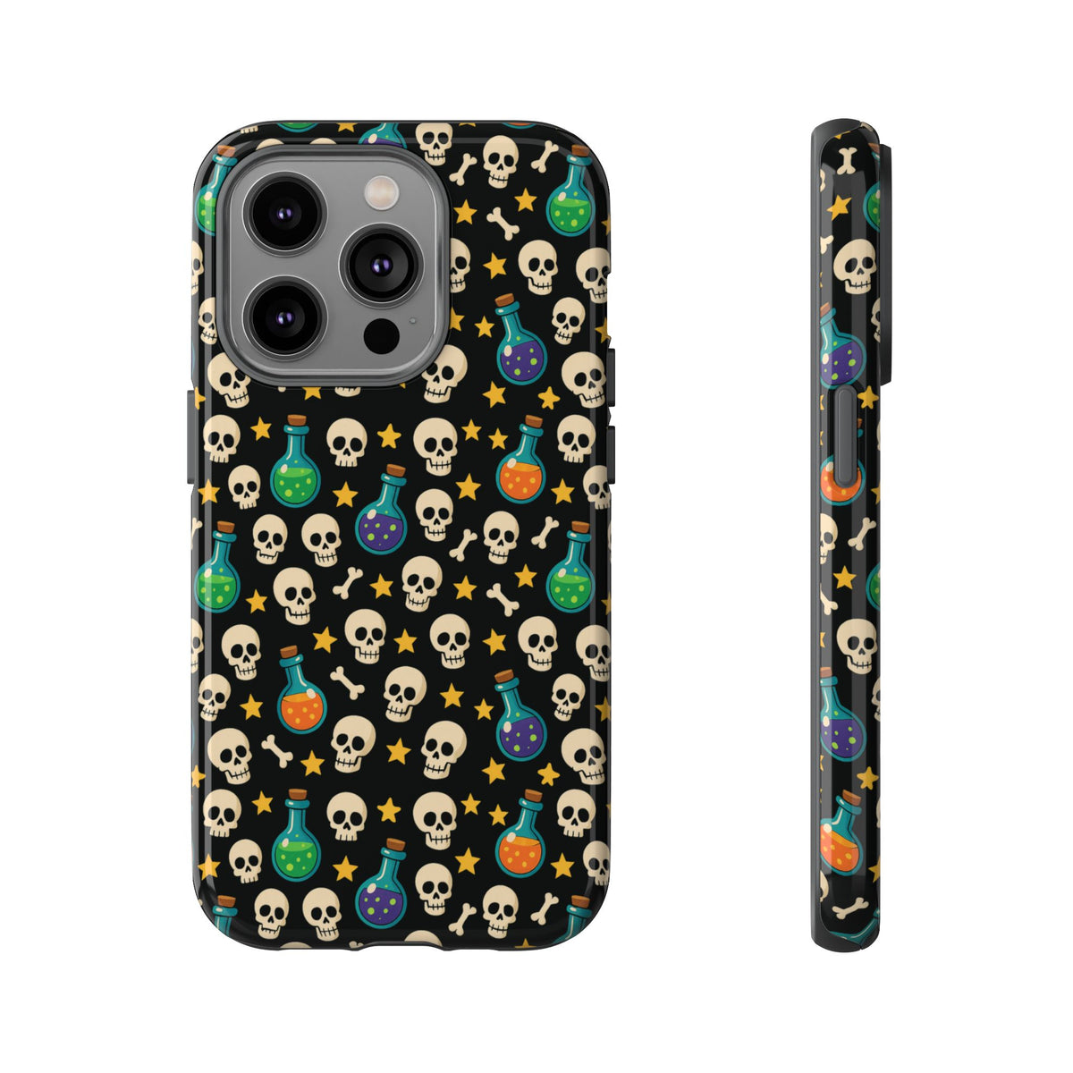 Skull & Potion Phone Case, Trendy Cell Phone Cover, Halloween Gift, Gothic Phone Accessory, Spooky Style Case, Tough Cases