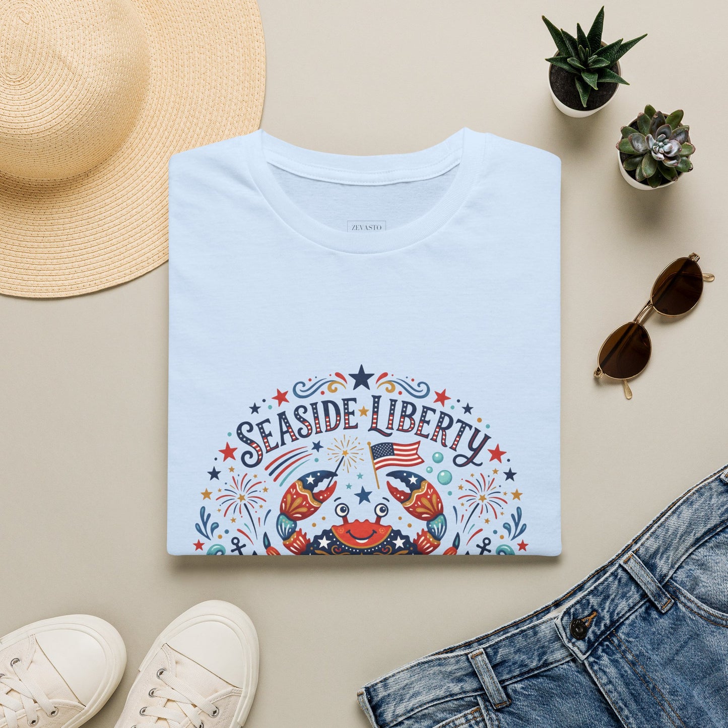 Seaside Liberty Crab T-Shirt — 4th of July Patriotic Summer Beach Tee