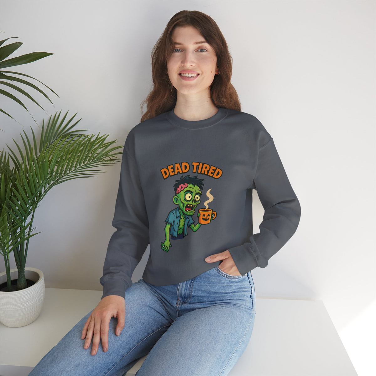 Dead Tired Zombie Sweatshirt, Funny Halloween Crewneck, Spooky Season Apparel
