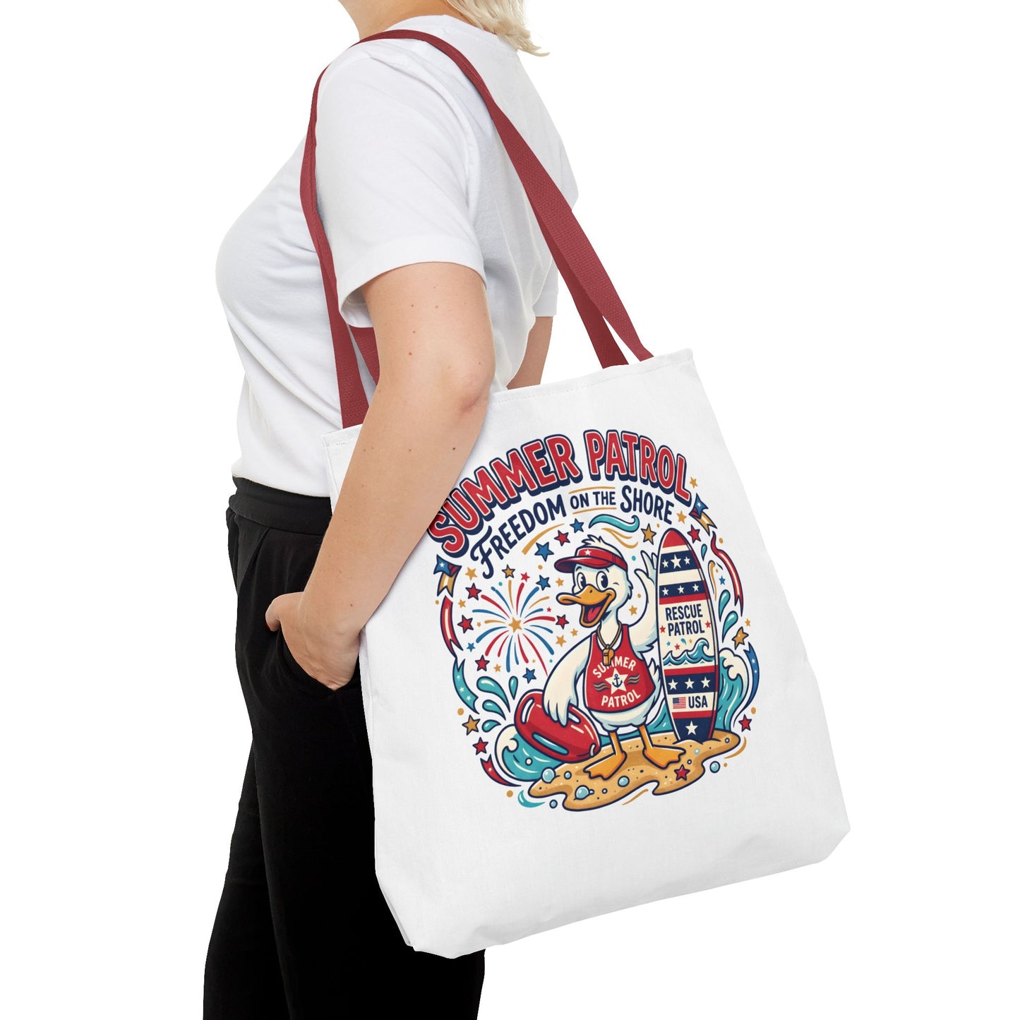 Summer Patrol Beach Tote Bag – 'Freedom on the Shore' Patriotic Design, 4th of July Gift