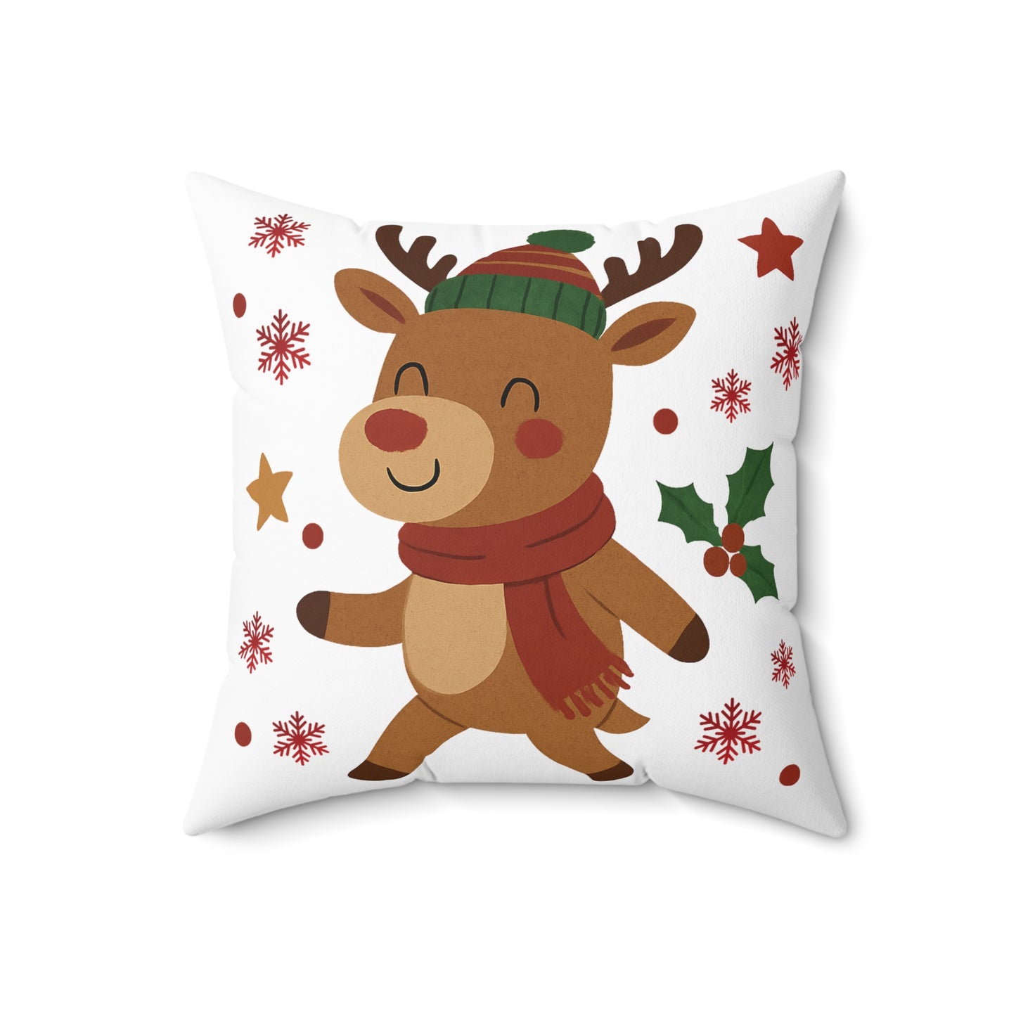 Cute Christmas Reindeer Throw Pillow — Festive Holiday Decorative Cushion