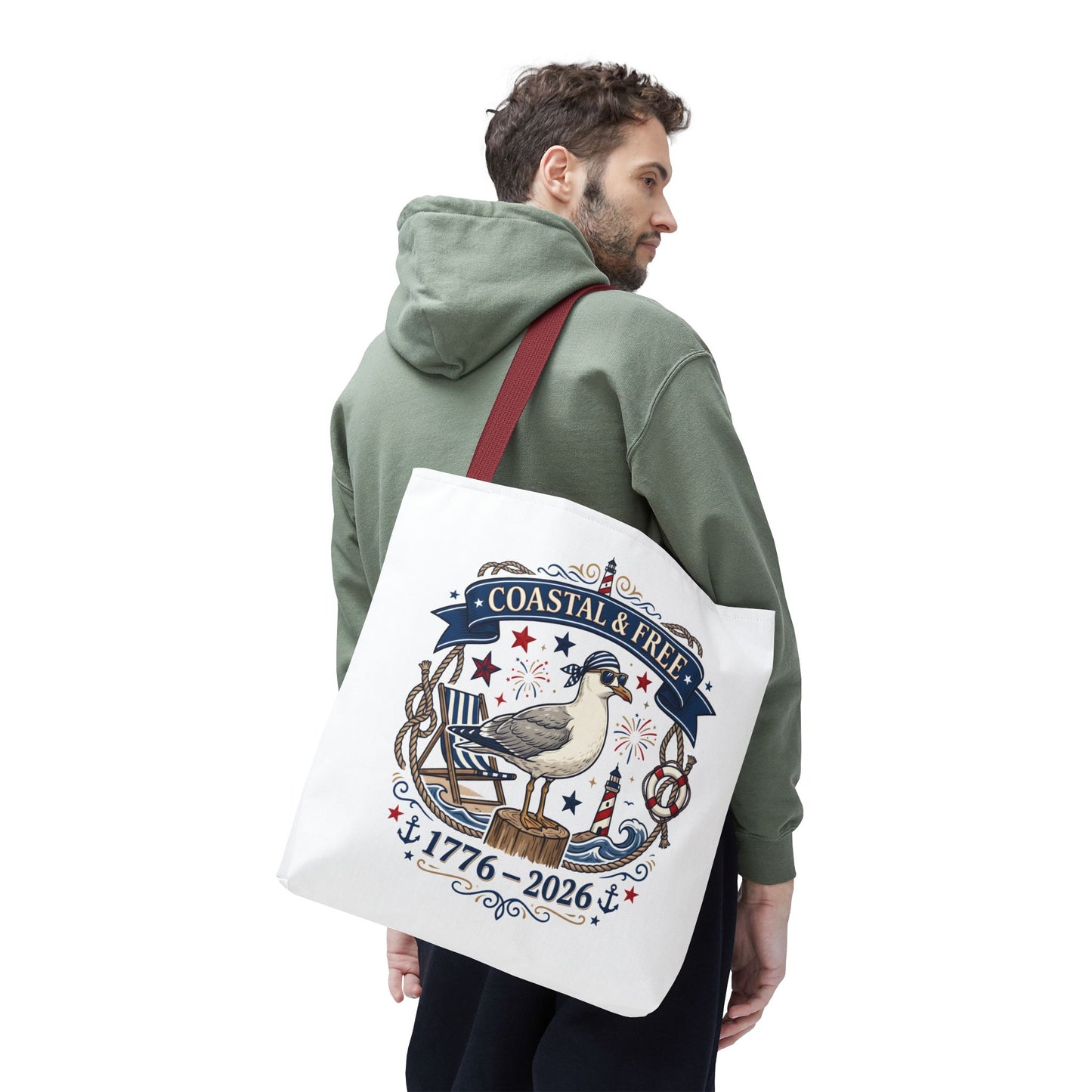 Coastal & Free Seagull Tote Bag — Patriotic 4th of July Beach Tote