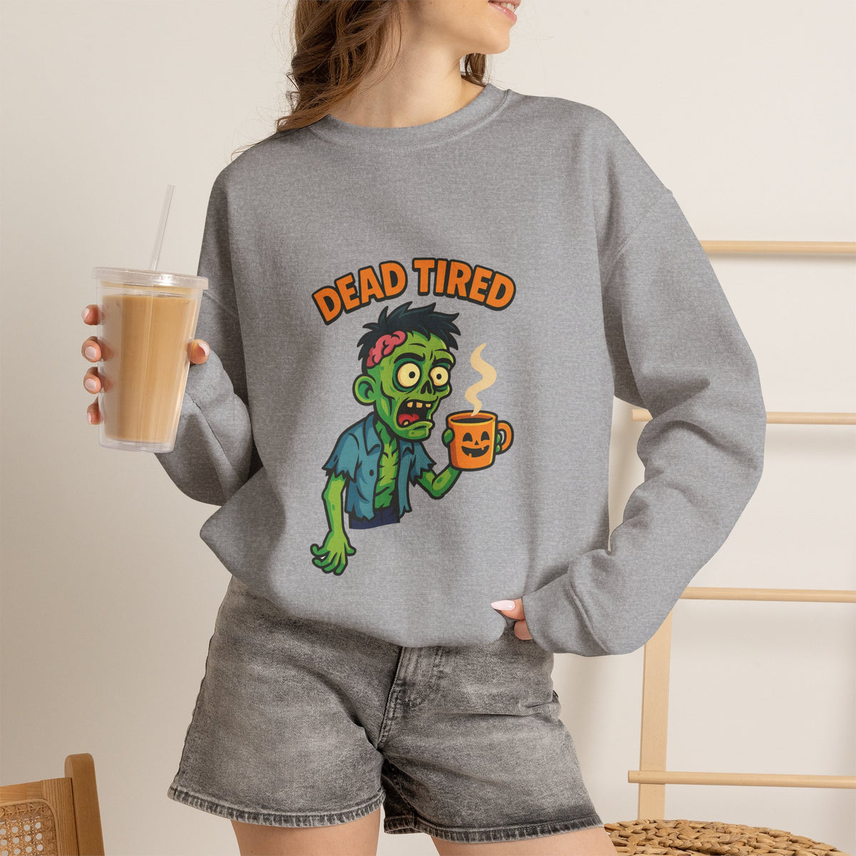 Dead Tired Zombie Sweatshirt, Funny Halloween Crewneck, Spooky Season Apparel