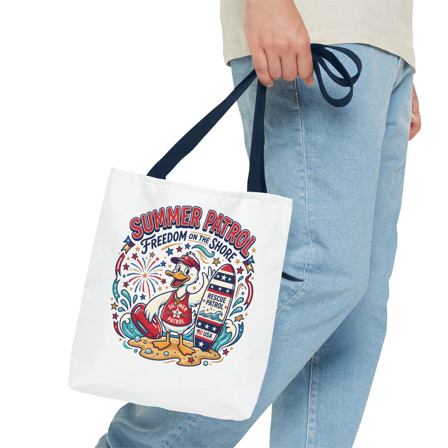Summer Patrol Beach Tote Bag – 'Freedom on the Shore' Patriotic Design, 4th of July Gift