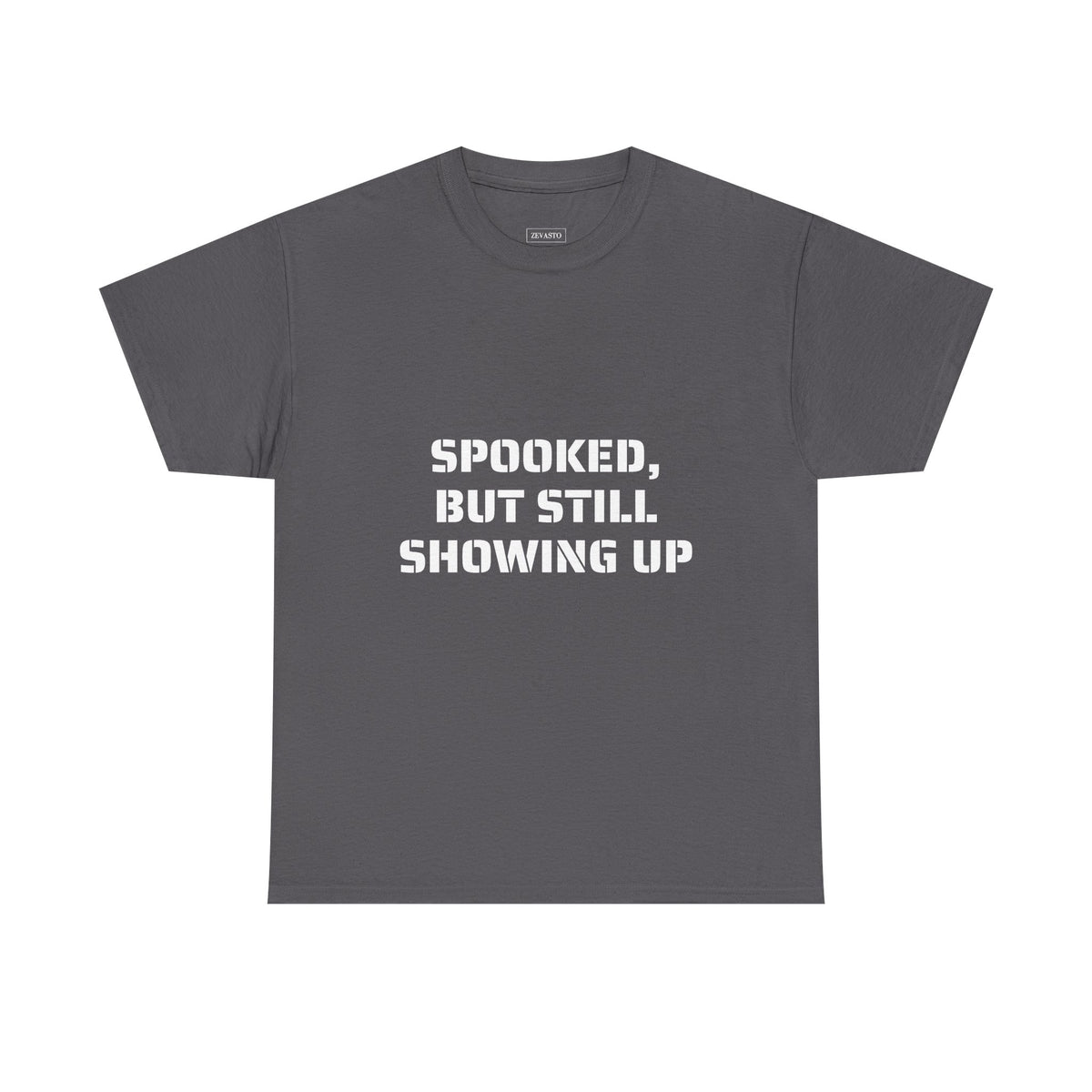 Spooked, But Still Showing Up Unisex Heavy Cotton Tee | Halloween, Funny T-Shirt