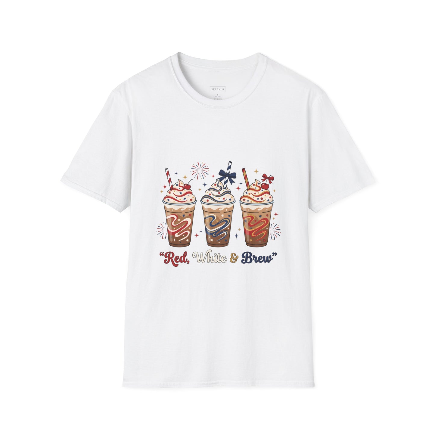 Patriotic Iced Coffee Tee — "Red, White & Brew" Graphic T‑Shirt