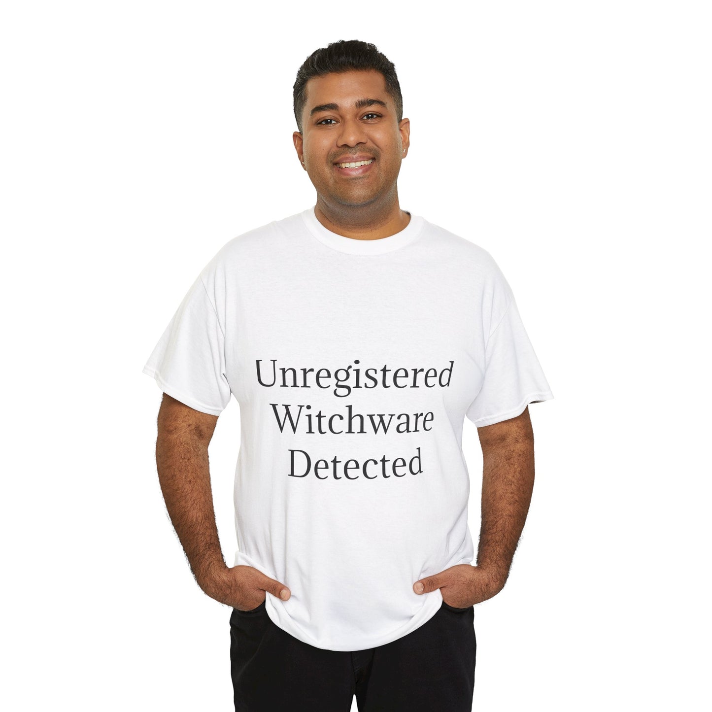 Unisex Heavy Cotton Tee - Unregistered Witchware Detected, Witchy Apparel, Halloween Tee