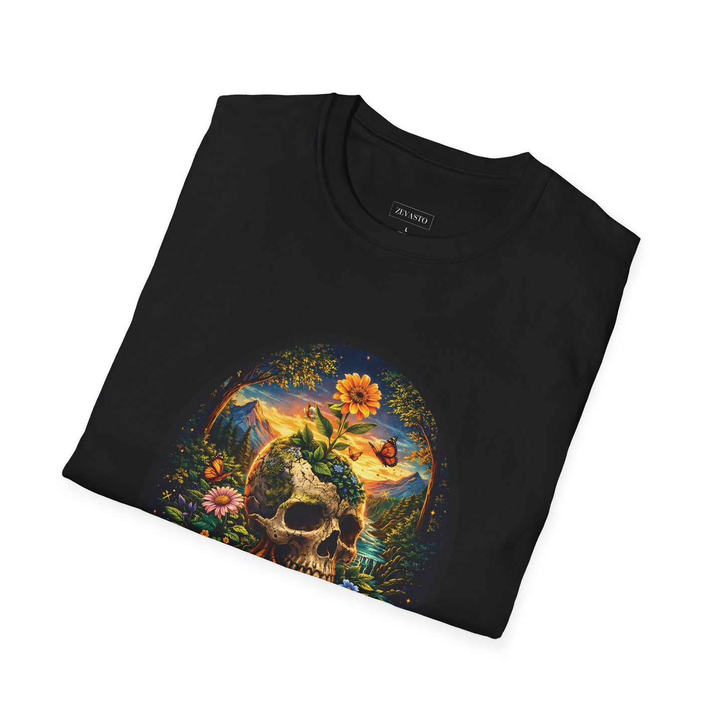 Growing Through It T-Shirt – Earth Day Nature Skull Graphic Tee | Mental Growth & Healing Shirt | Botanical Aesthetic Unisex Tee