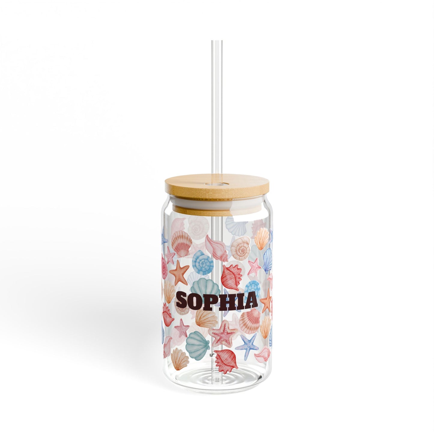 Personalized Seashell Sipper Glass - 16oz Beach Drink Tumbler with Straw (Custom Name)