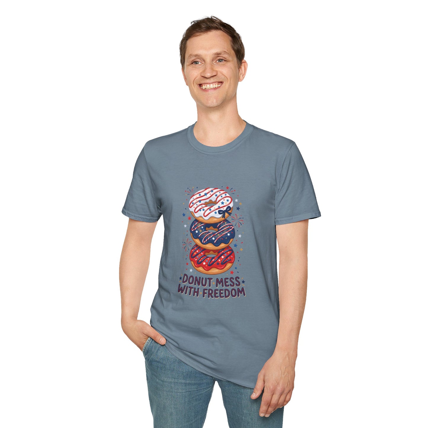 Donut Mess With Freedom T-Shirt — Patriotic Donut Stack 4th of July Tee