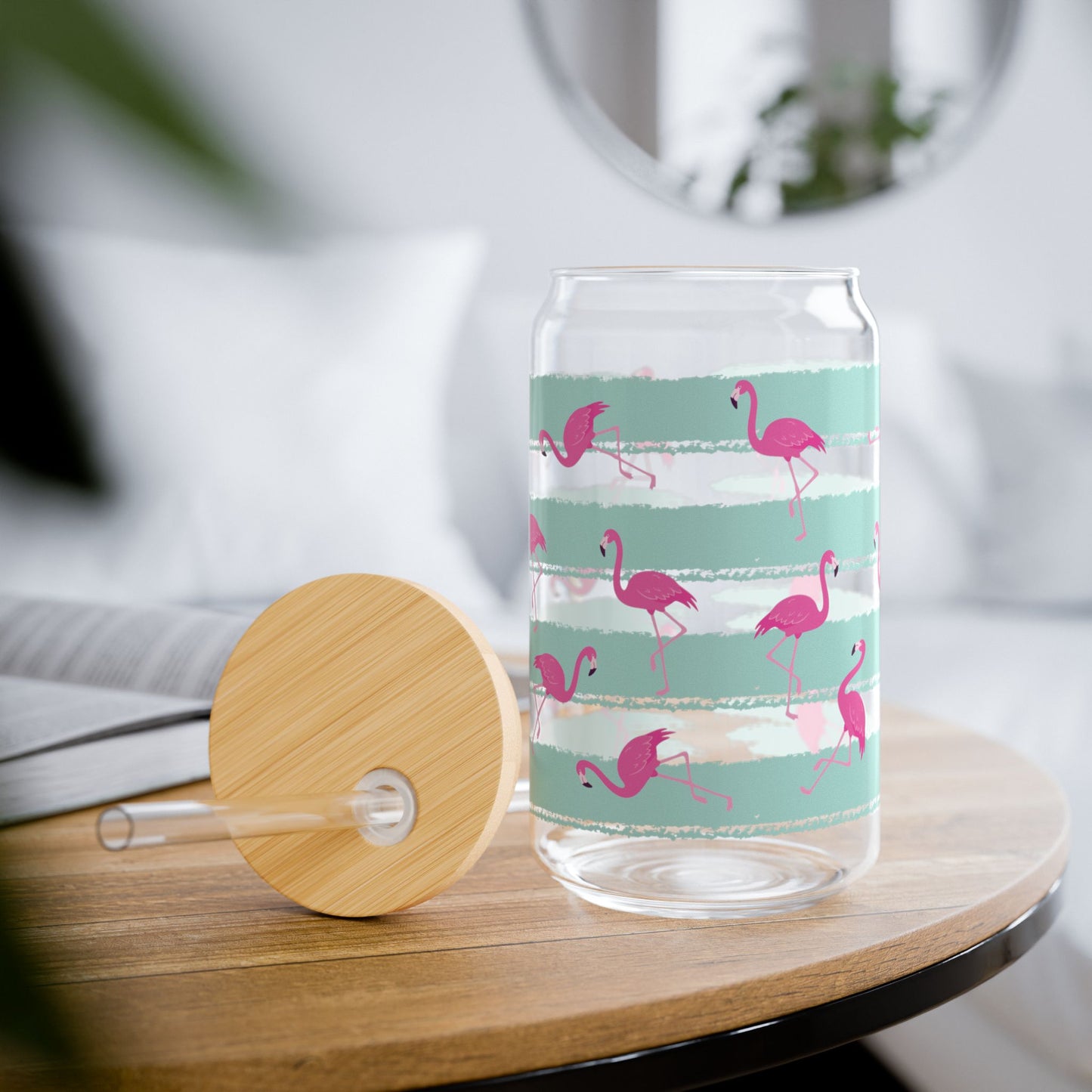 Flamingo Stripe Sipper Glass - 16oz Reusable Summer Straw Cup