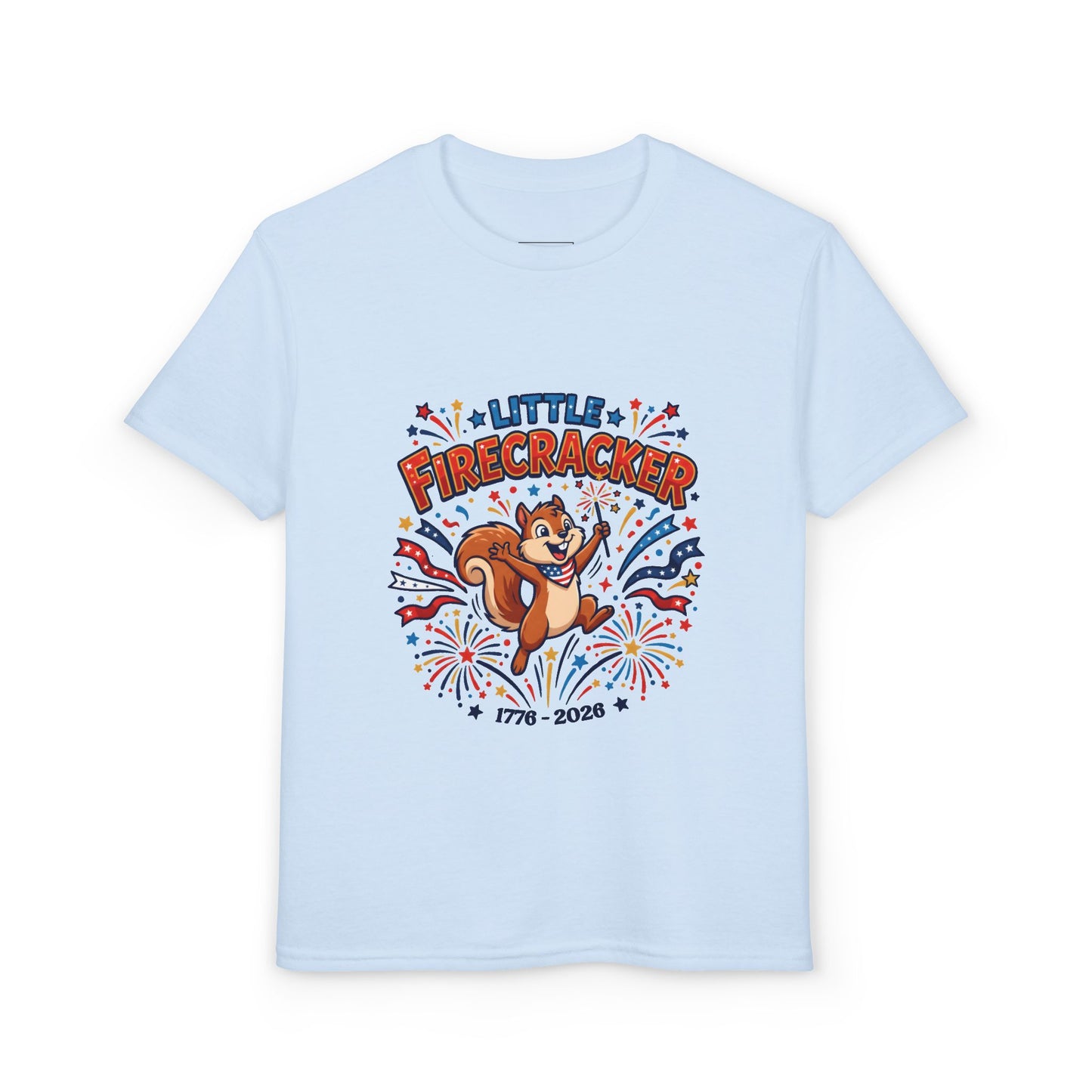 Kids "Little Firecracker" T-Shirt — Patriotic Fireworks Squirrel Tee, 4th of July Gift