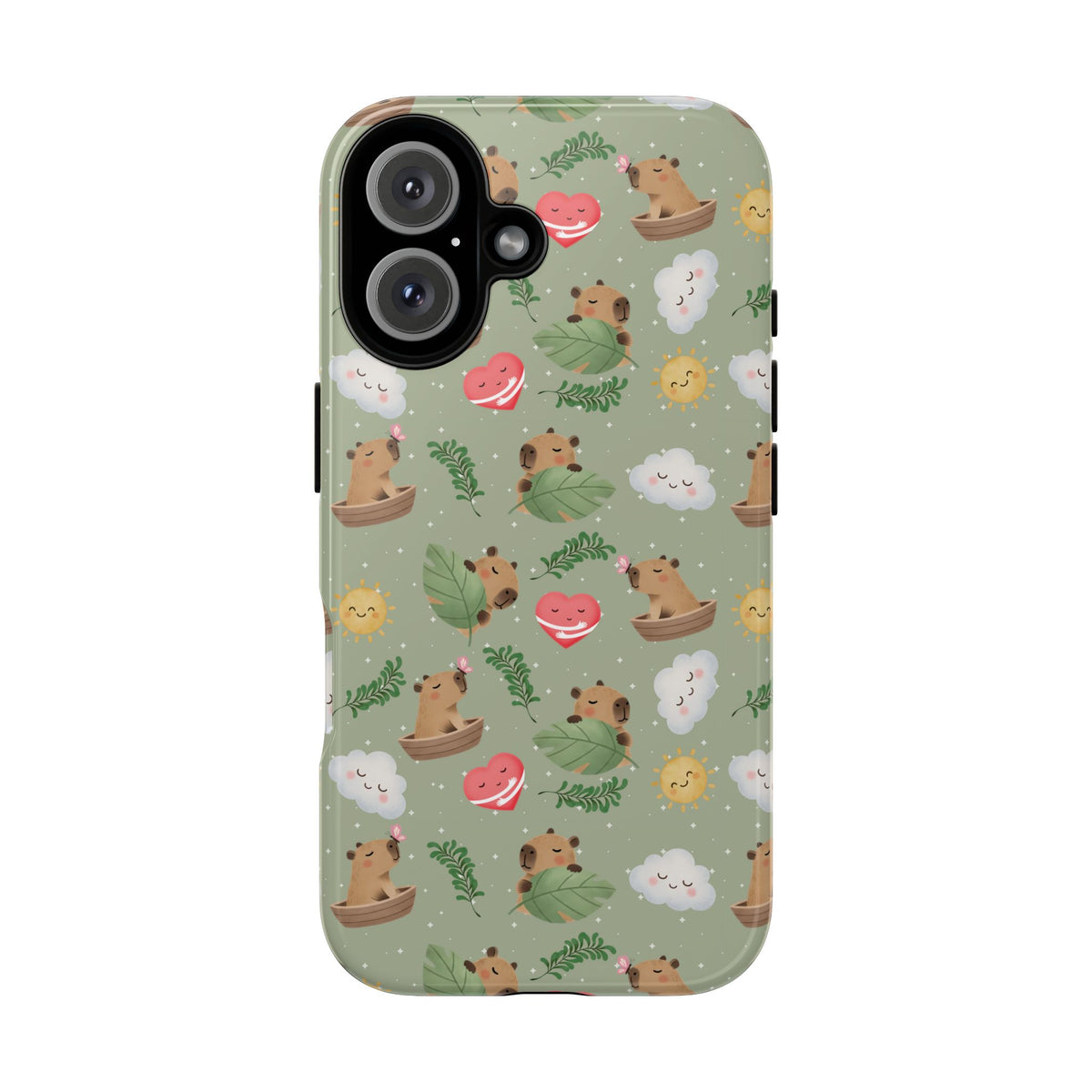 Cute Capybara Pattern Phone Case — Green Botanical Tough Case