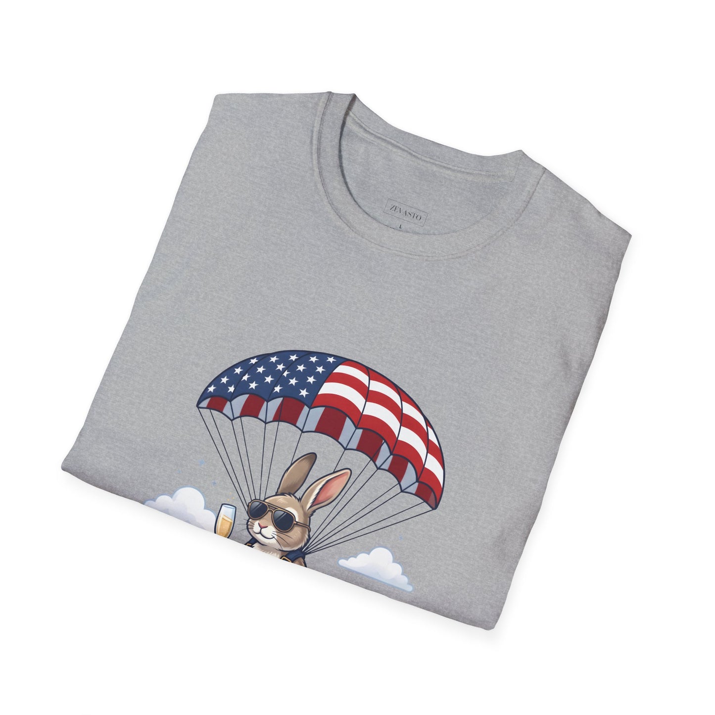 Patriotic Parachuting Bunny T-Shirt — "Celebrating 250 Years"