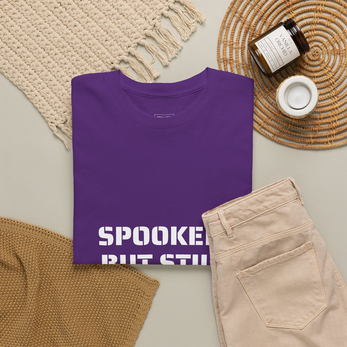 Spooked, But Still Showing Up Unisex Heavy Cotton Tee | Halloween, Funny T-Shirt