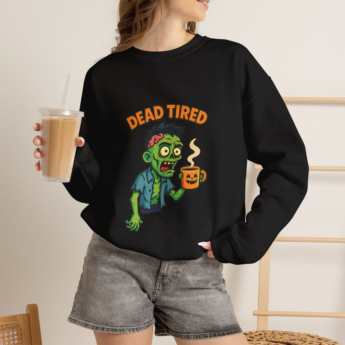 Dead Tired Zombie Sweatshirt, Funny Halloween Crewneck, Spooky Season Apparel