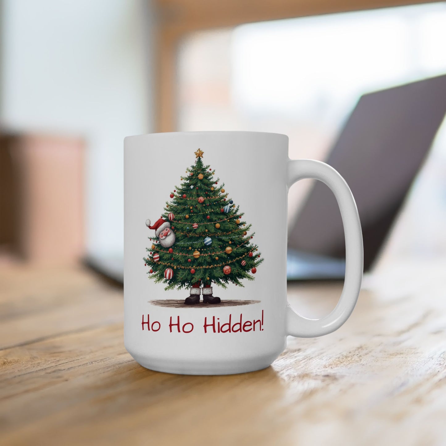 Christmas Tree Ceramic Mug - "Ho Ho Hidden!" Holiday Coffee Cup