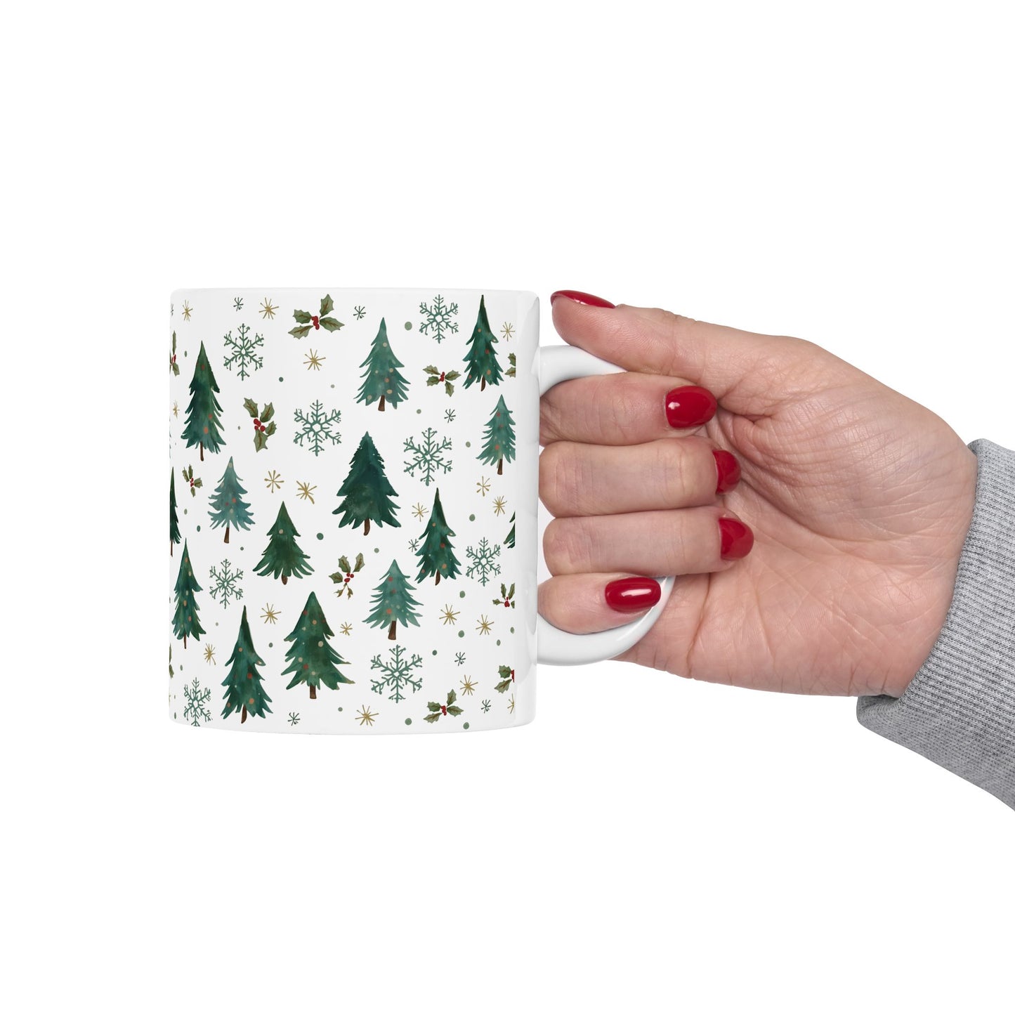 Christmas Ceramic Mug, Christmas Tree Themed Holiday Decor