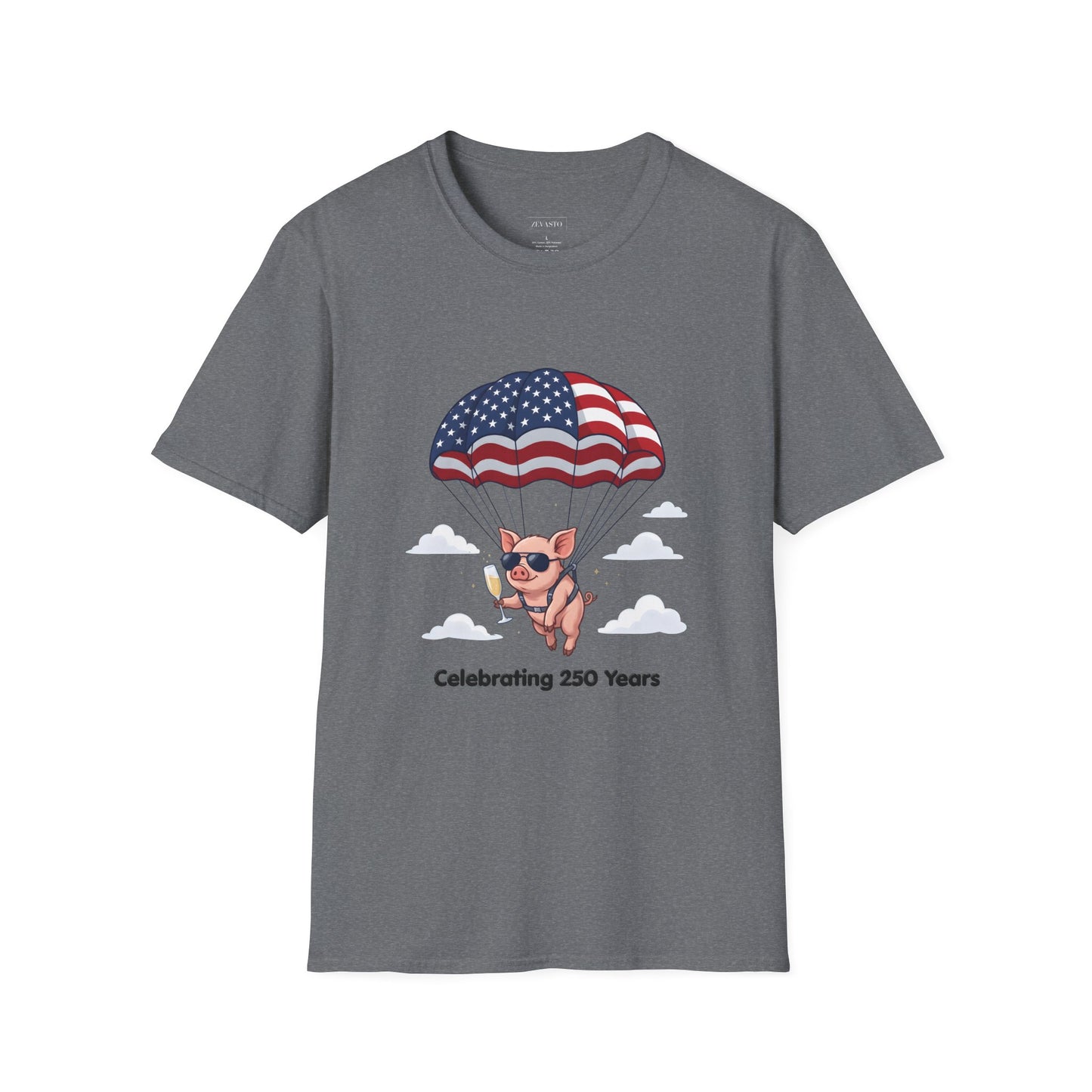 Patriotic Parachuting Piglet T-shirt - “Celebrating 250 Years”