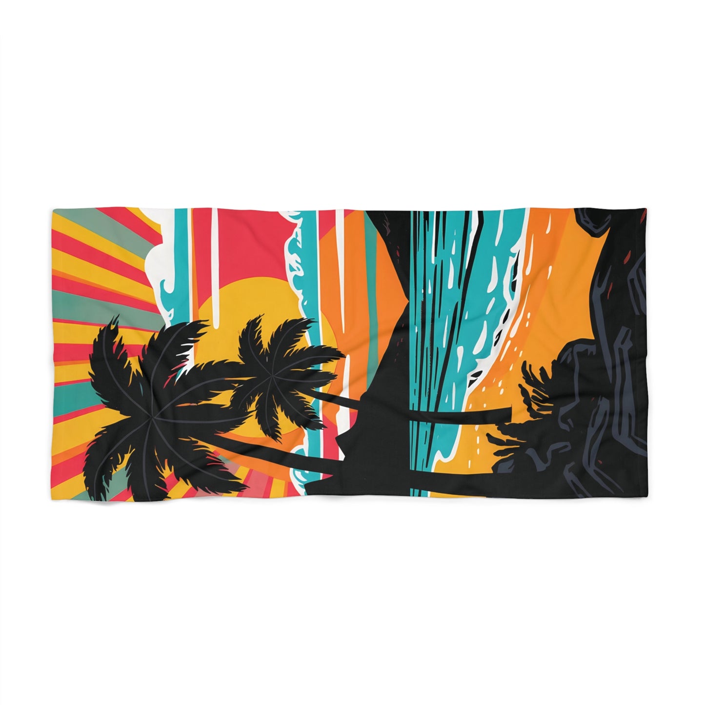 Tropical Sunset Beach Towel – Retro Palm Tree Surf Vibe