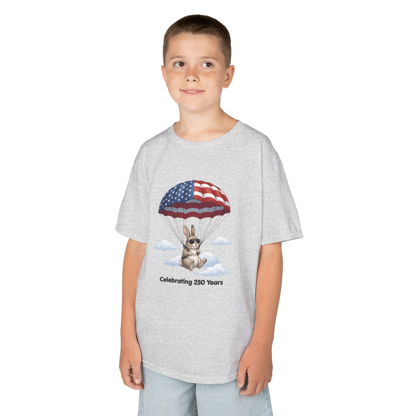 Kids Tee — Bunny with Parachute “Celebrating 250 Years”