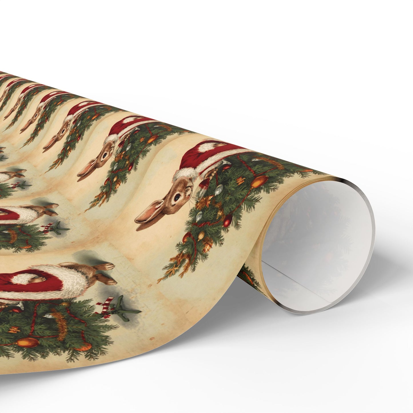Vintage Christmas Wrapping Paper Roll - Vintage Holiday Gift Wrap with Bunny Design