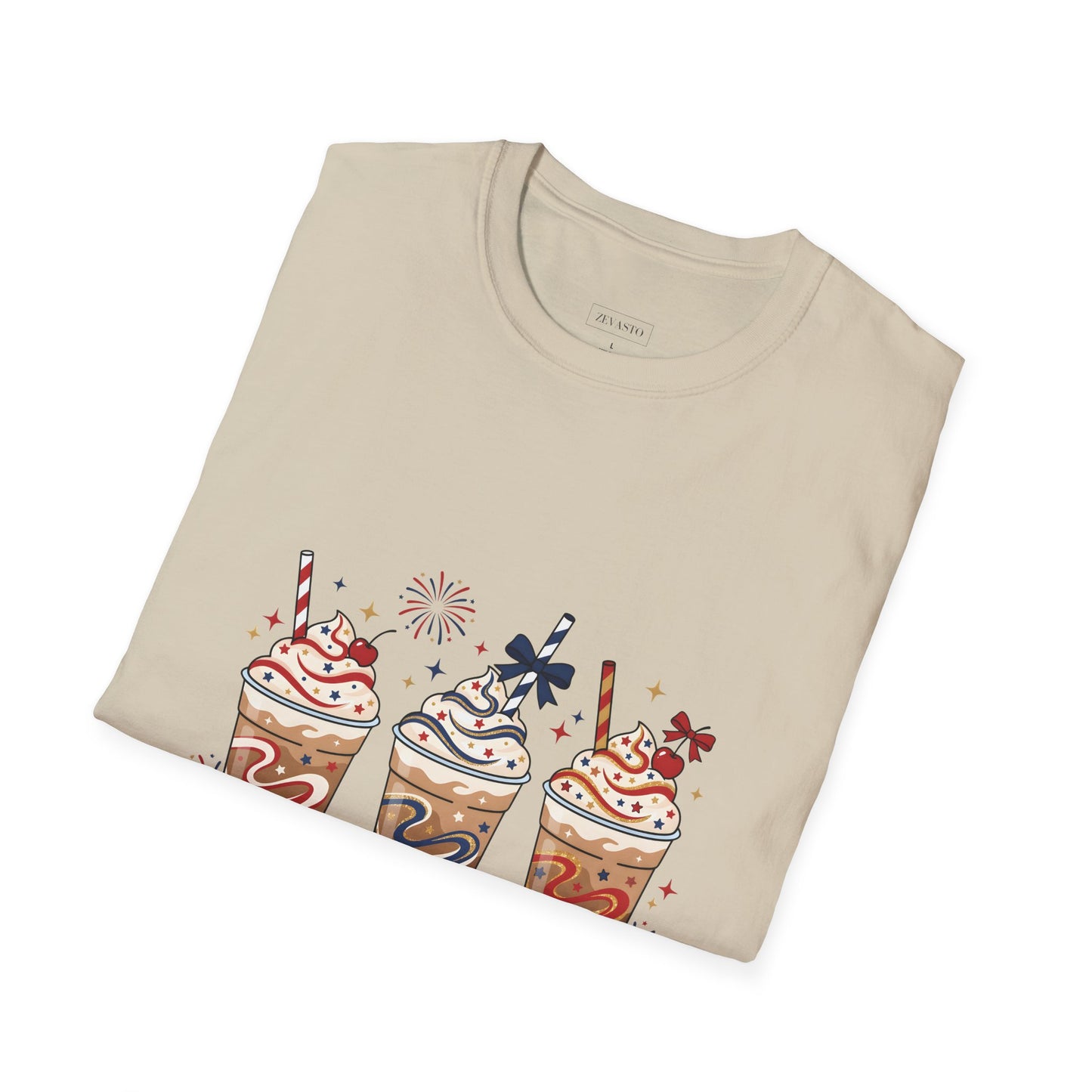 Patriotic Iced Coffee Tee — "Red, White & Brew" Graphic T‑Shirt