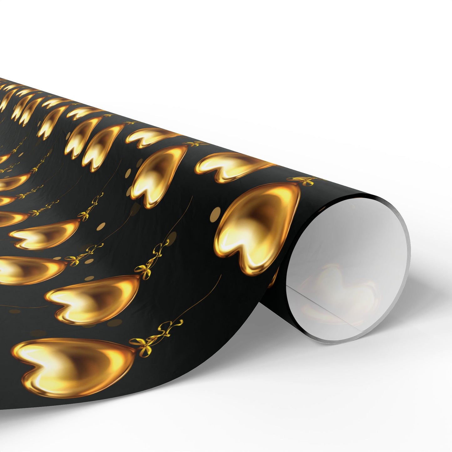 Gold Heart Pattern Wrapping Paper — Black & Metallic Gift Wrap for Valentine’s, Anniversaries, Weddings