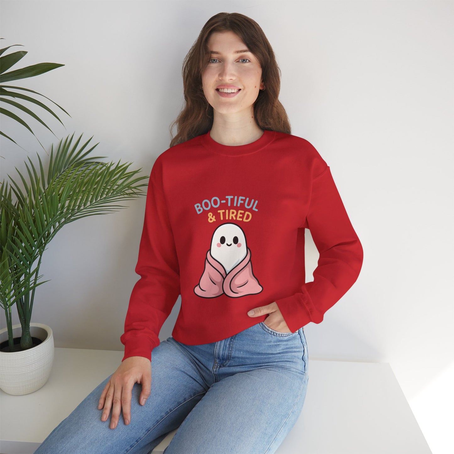 Boo-tiful & Tired Sweatshirt, Halloween-Themed Design