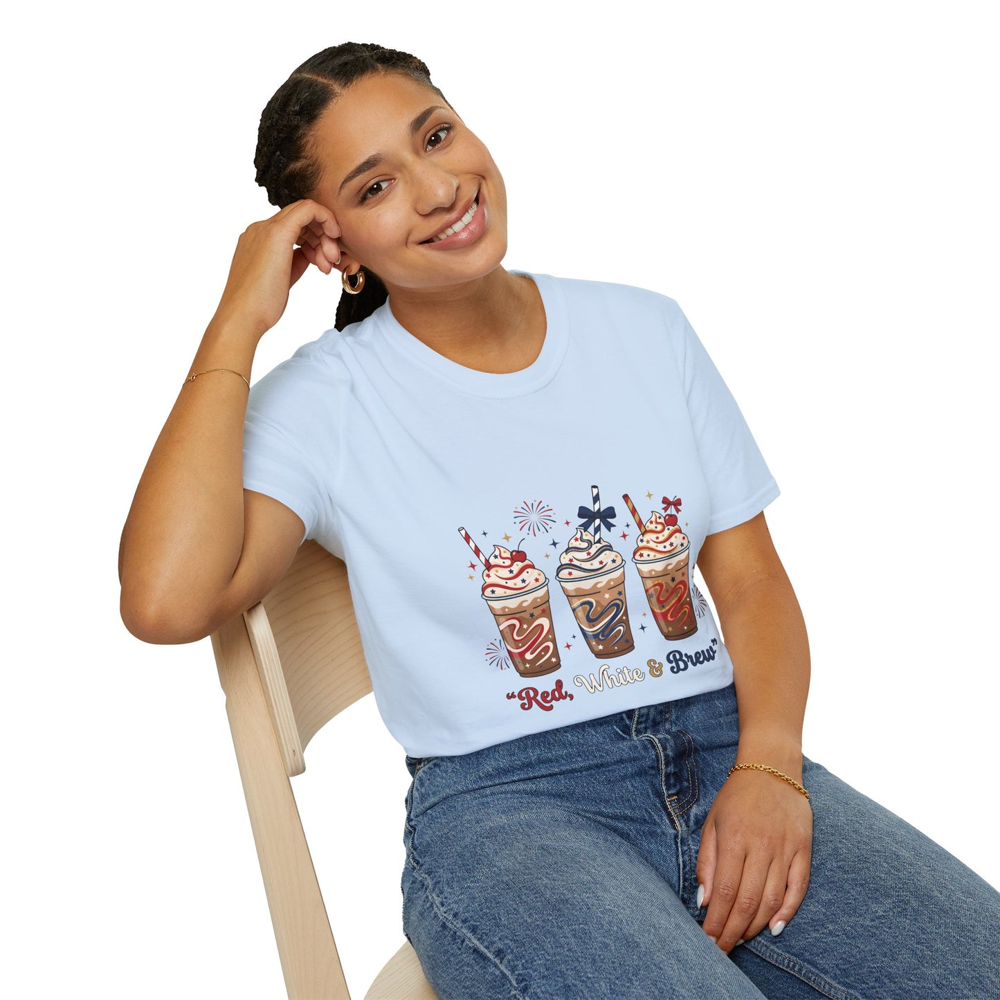 Patriotic Iced Coffee Tee — "Red, White & Brew" Graphic T‑Shirt