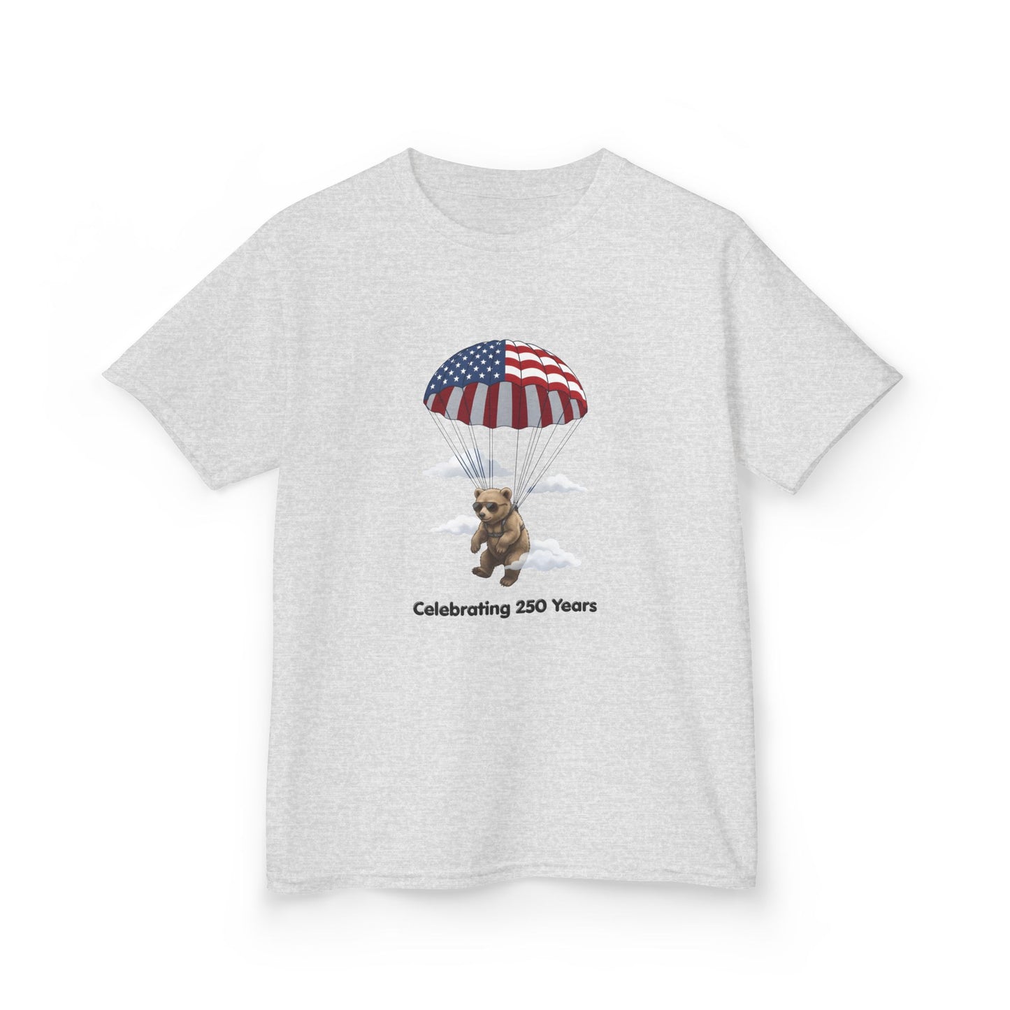 Kids Tee — Patriotic Parachute Bear "Celebrating 250 Years"