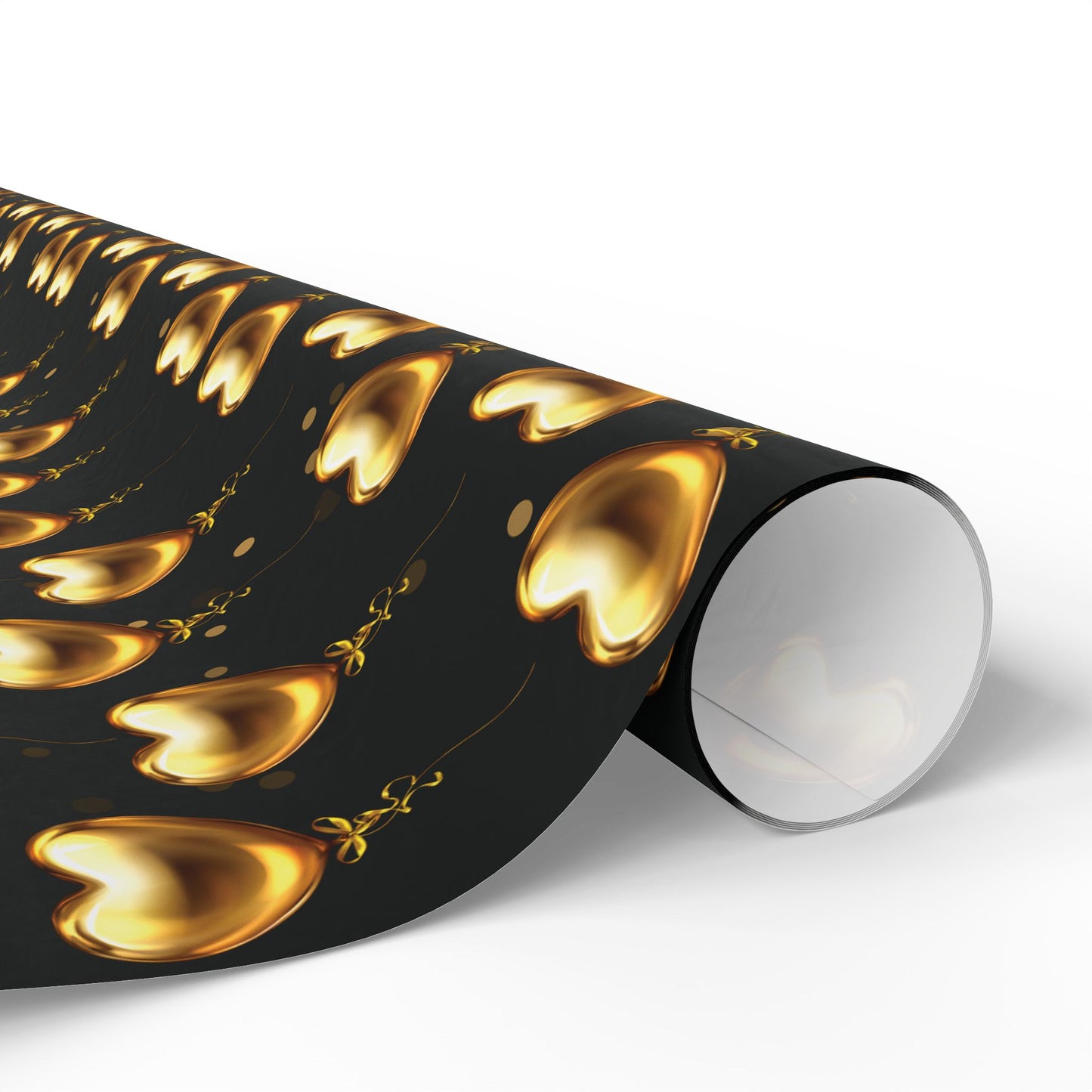 Gold Heart Pattern Wrapping Paper — Black & Metallic Gift Wrap for Valentine’s, Anniversaries, Weddings