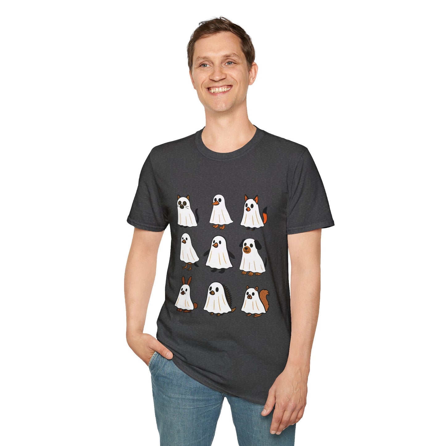 Cute Ghost Cartoon Unisex T-Shirt, Halloween Tee, Pet Lover Gift, Whimsical Shirt, Fun Casual Wear