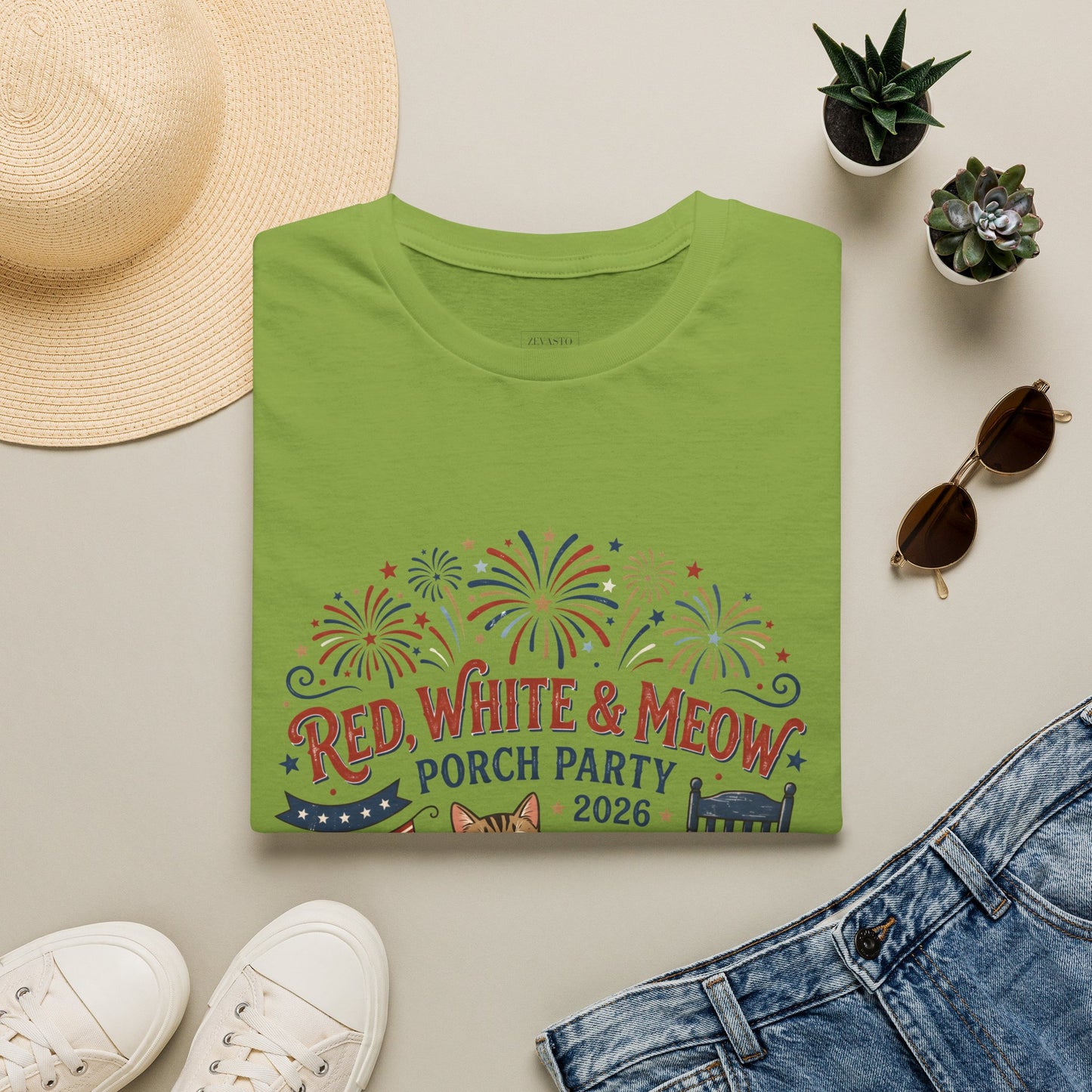 Red, White & Meow Porch Party T-Shirt — 2026 Patriotic Cat Tee, 4th of July Shirt, Independence Day Gift