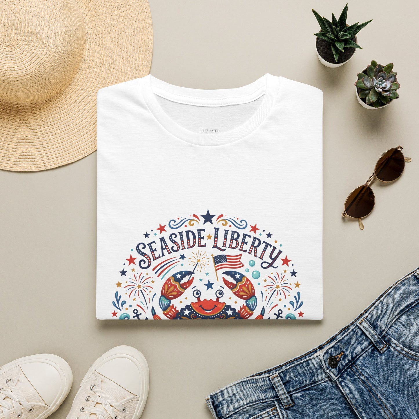 Seaside Liberty Crab T-Shirt — 4th of July Patriotic Summer Beach Tee