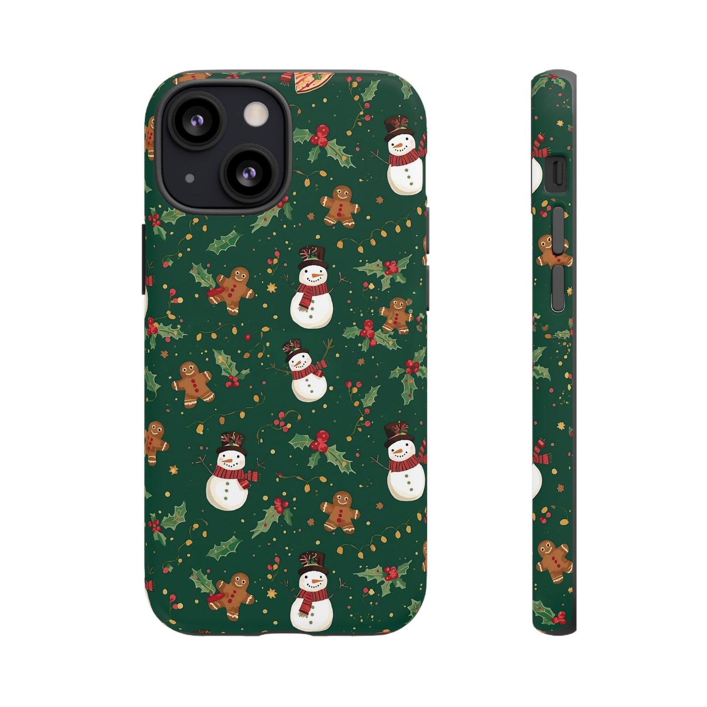 Christmas Phone Case with Snowmen and Gingerbread Design, Dual Layer Phone Case for Iphone 17, 16, 15, 14, 13, 12, 11 & Samsung