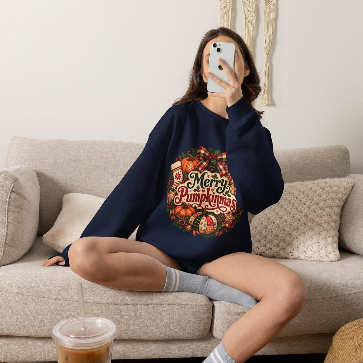 Merry Pumpkinmas Sweatshirt — Holiday Pumpkin Wreath Crewneck