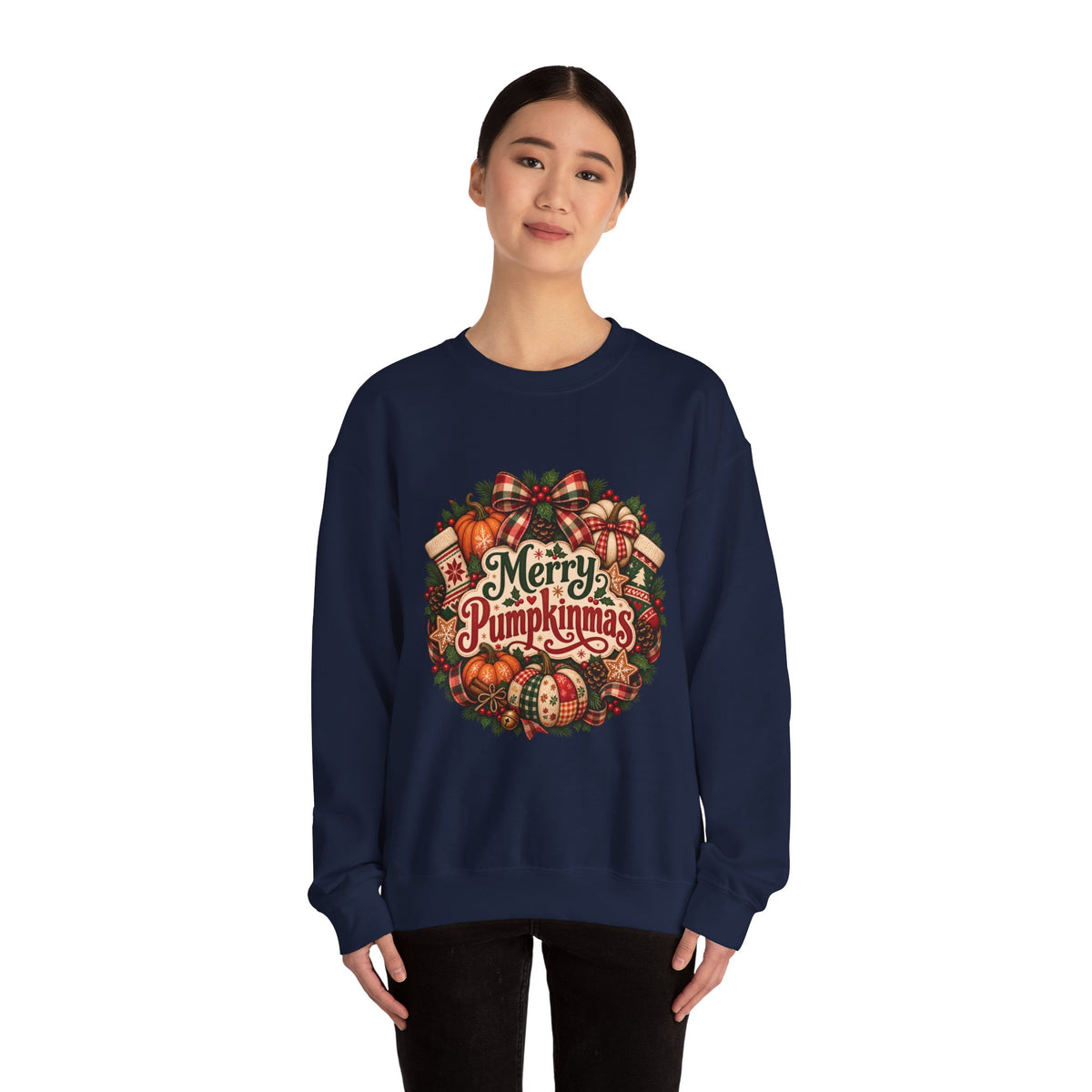 Merry Pumpkinmas Sweatshirt — Holiday Pumpkin Wreath Crewneck