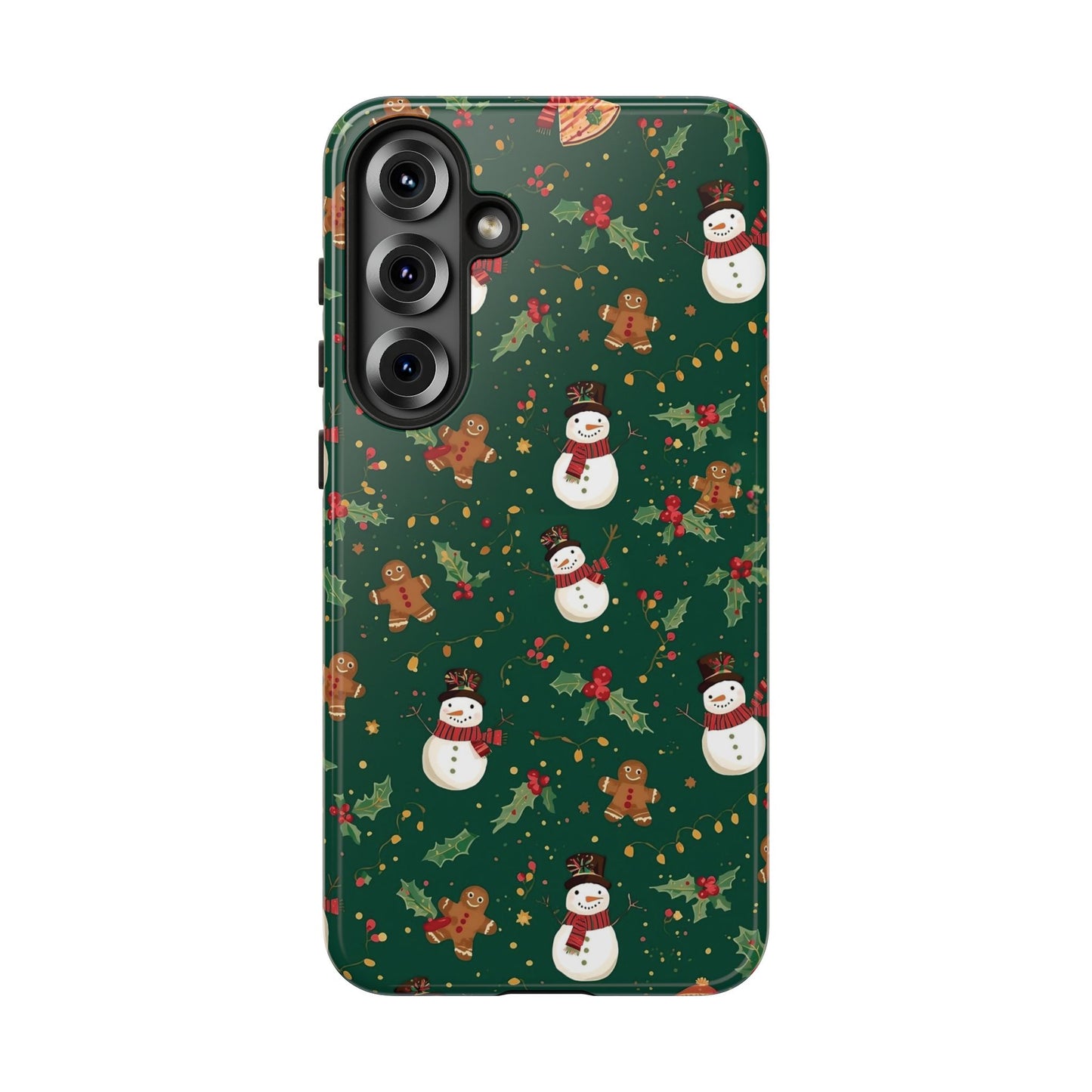 Christmas Phone Case with Snowmen and Gingerbread Design, Dual Layer Phone Case for Iphone 17, 16, 15, 14, 13, 12, 11 & Samsung