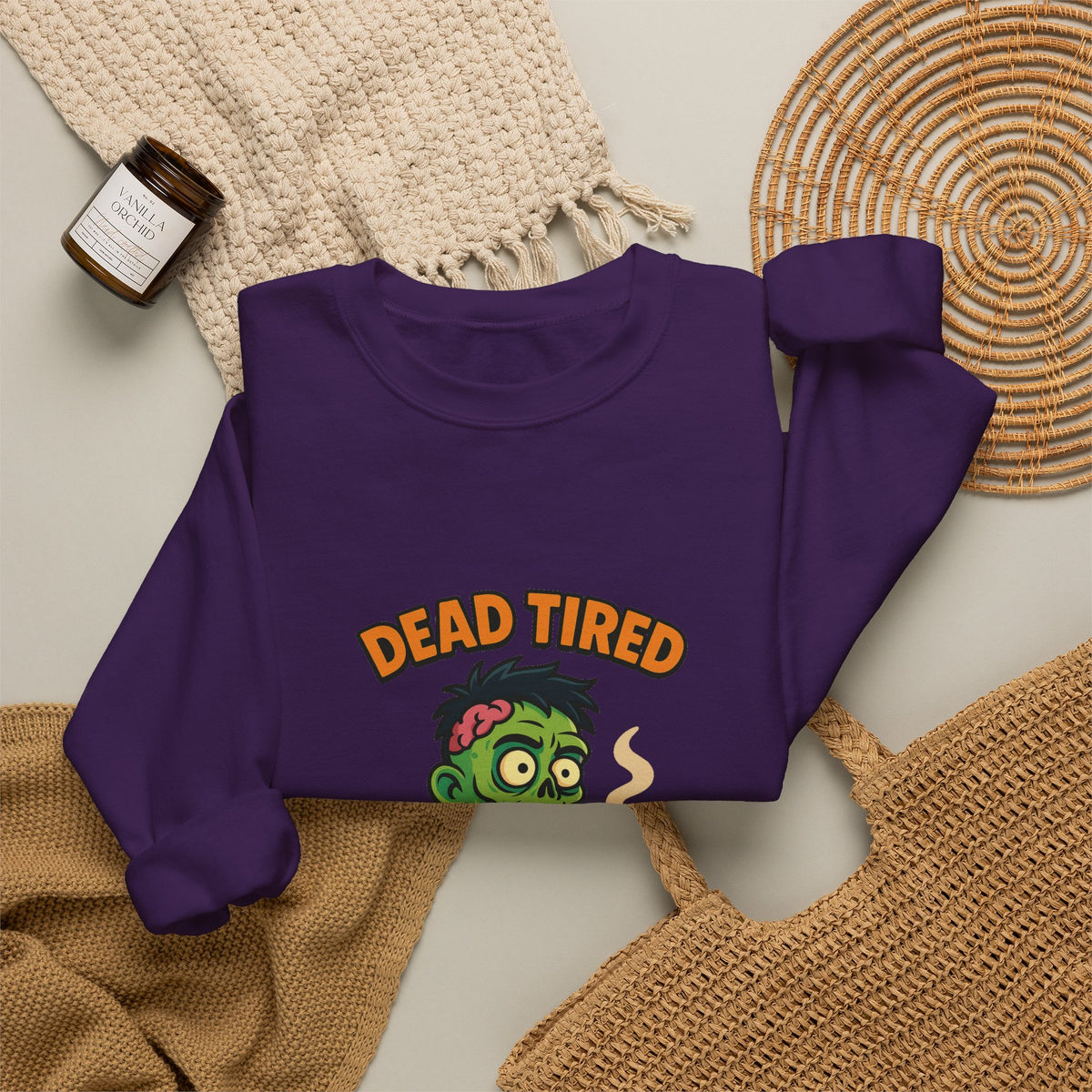 Dead Tired Zombie Sweatshirt, Funny Halloween Crewneck, Spooky Season Apparel