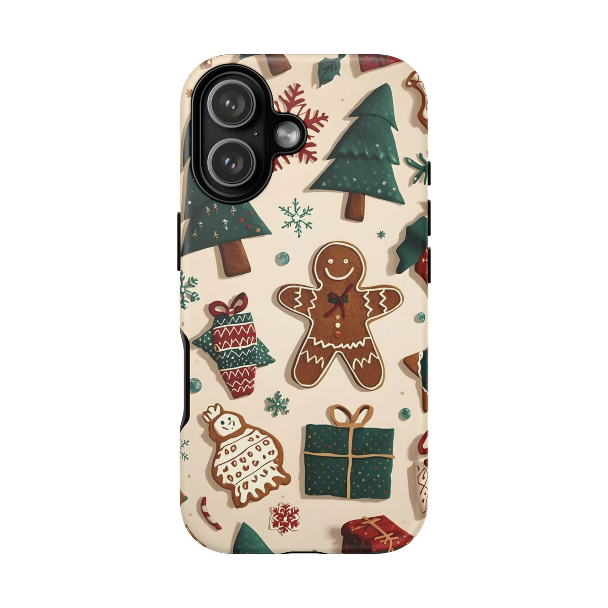Christmas Phone Case with Gingerbread and Christmas Tree Design, Dual Layer Case for Iphone & Samsung