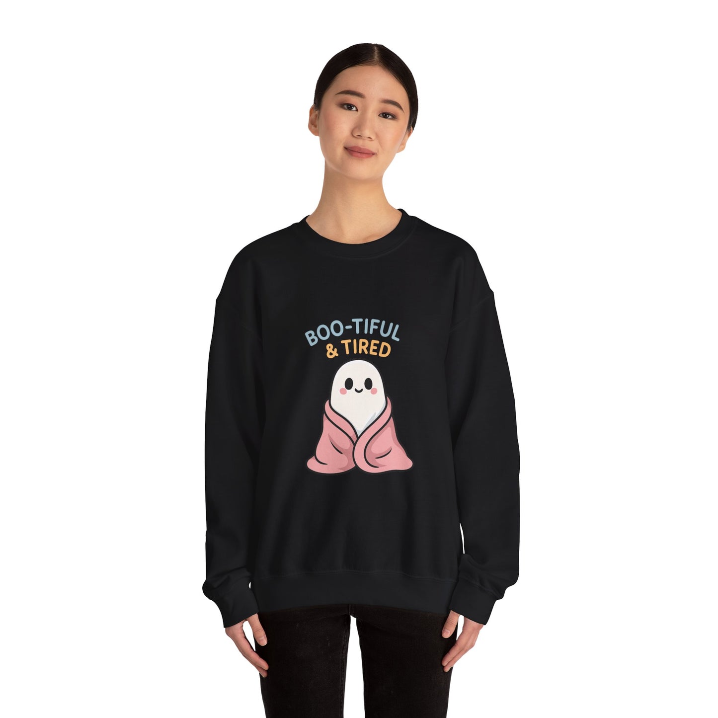 Boo-tiful & Tired Sweatshirt, Halloween-Themed Design