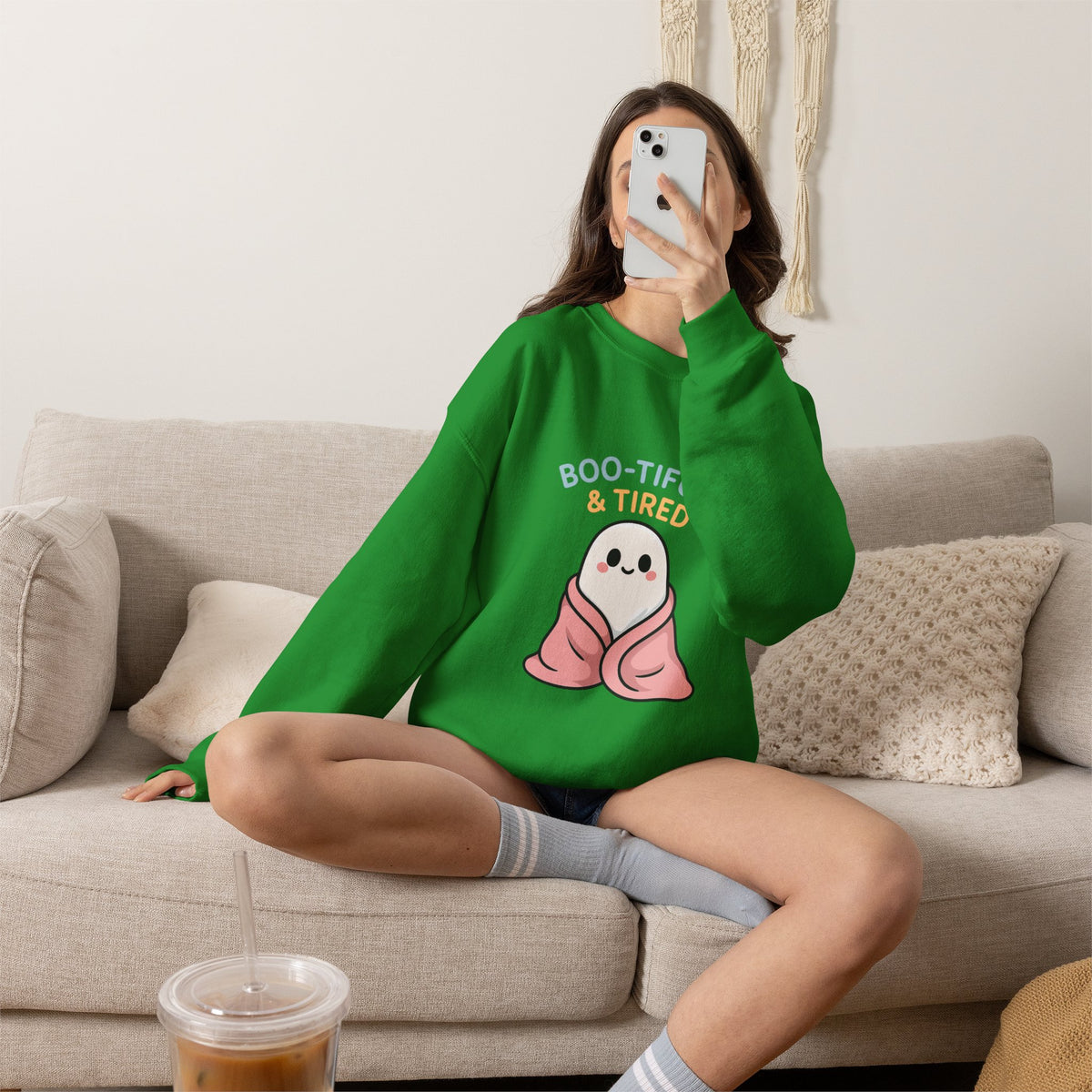 Boo-tiful & Tired Sweatshirt, Halloween-Themed Design