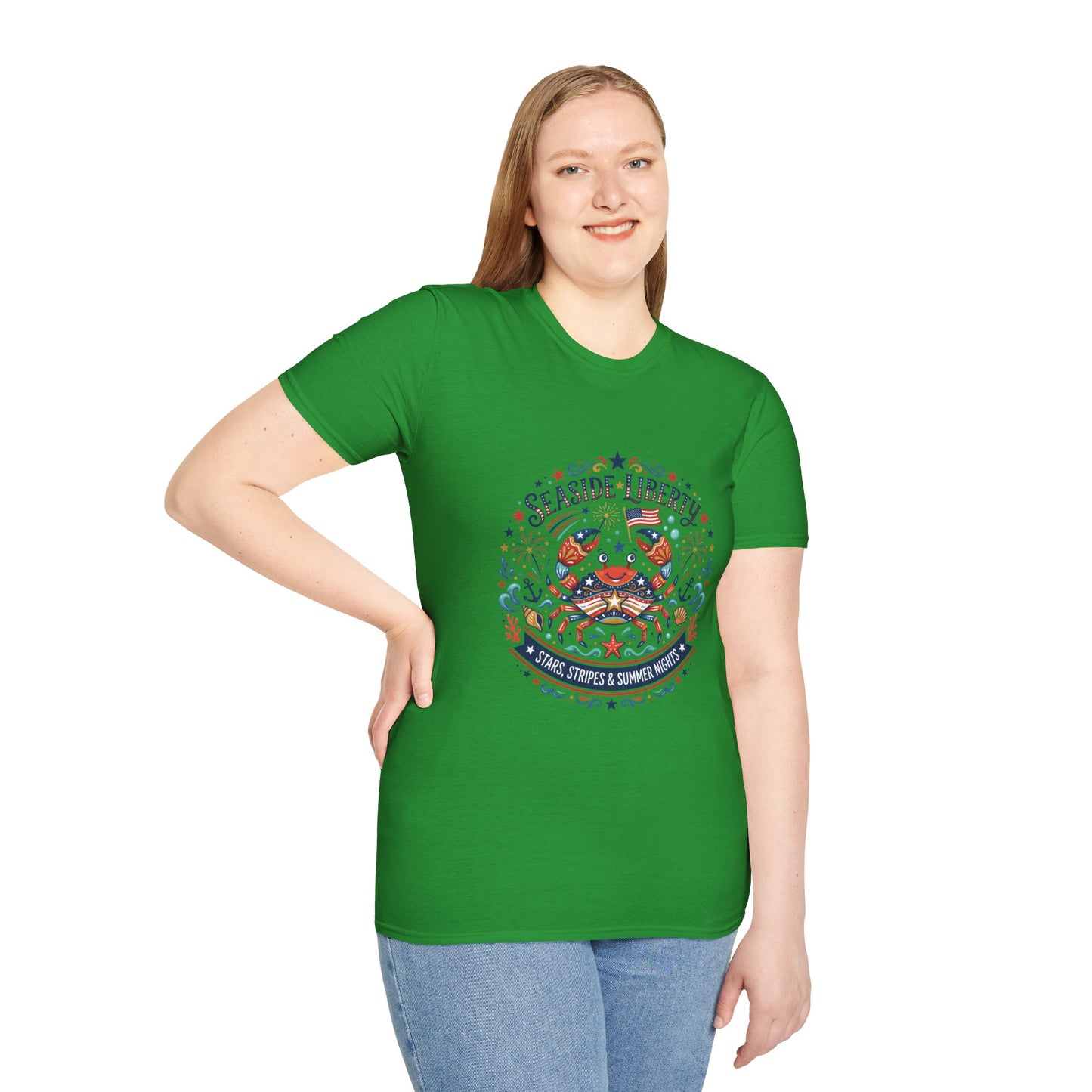 Seaside Liberty Crab T-Shirt — 4th of July Patriotic Summer Beach Tee